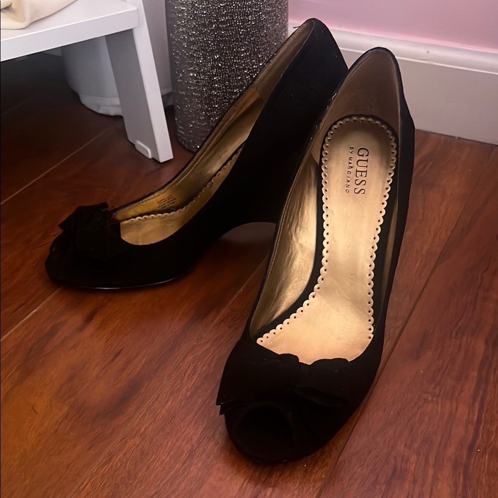 Guess Suede Black Peep Toe Heels